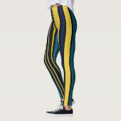 Blauwgroen en gele strepen leggings (Links)
