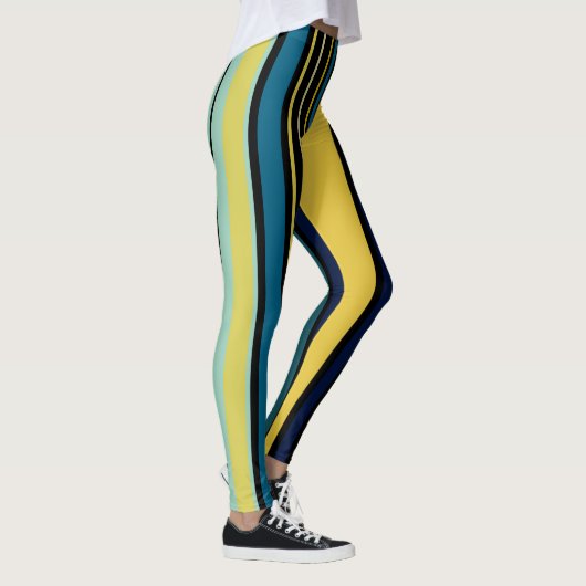 Blauwgroen en gele strepen leggings (Rechts)