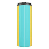 Blauwgroen en gele strepen thermosbeker (Achterkant)
