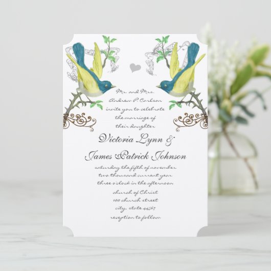 Blauwgroen en gele  vogelpest Boho Arbor Wedding Kaart (Staand voorkant)
