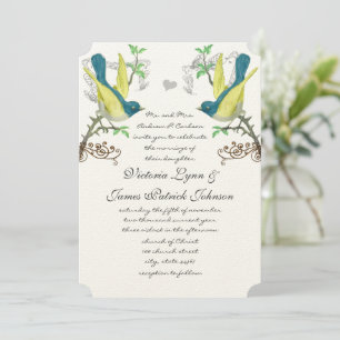 Blauwgroen en gele  vogelpest Boho Arbor Wedding Kaart