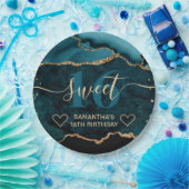 Blauwgroen en Glitter Agate Marble Sweet 16 Papieren Bordje (Feest)