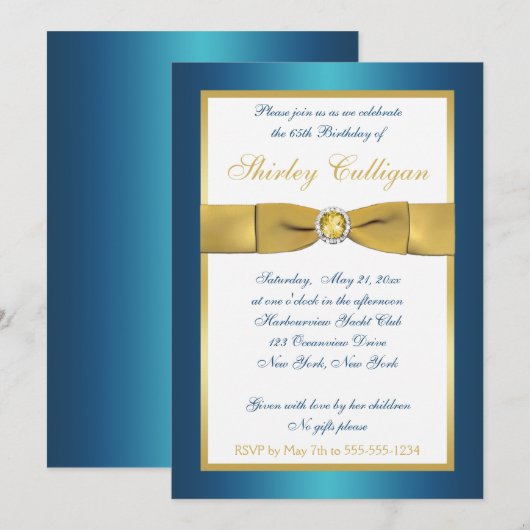 Blauwgroen en Gold 65e uitnodiging op zaterdag (Voorkant / Achterkant)