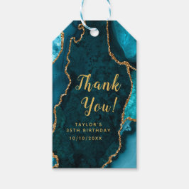 Blauwgroen en Gold Agaat Verjaardag Dank u Cadeaulabel
