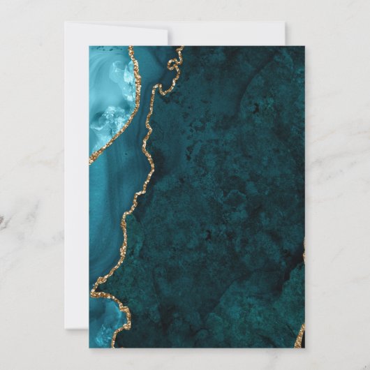 Blauwgroen en Gold Agate Engagement Party Kaart (Achterkant)