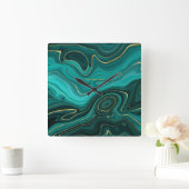 Blauwgroen en Gold Agate op maat Vierkante Klok (Huis)