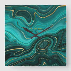 Blauwgroen en Gold Agate op maat Vierkante Klok