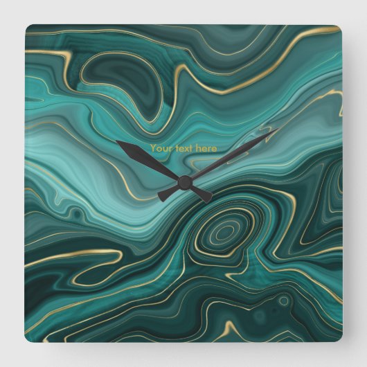 Blauwgroen en Gold Agate op maat Vierkante Klok (Voorkant)