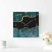 Blauwgroen en Gold Agate op maat Vierkante Klok (Huis)