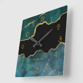 Blauwgroen en Gold Agate op maat Vierkante Klok (Hoek)