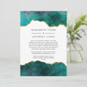 Blauwgroen en Gold Agate Reduced Wedding Guest Lis Aankondiging (Staand voorkant)