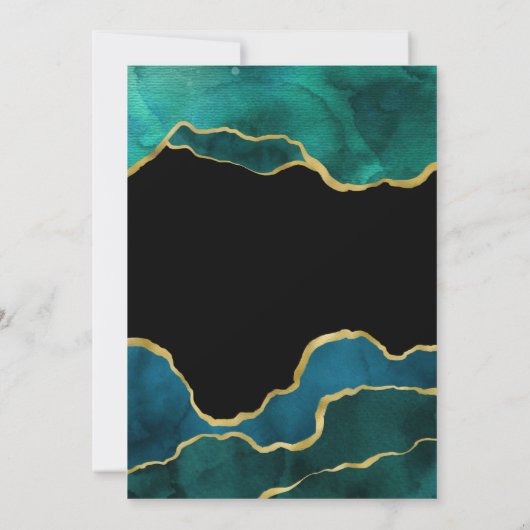 Blauwgroen en Gold Agate Reduced Wedding Guest Lis Aankondiging (Achterkant)