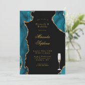 Blauwgroen en Gold Agate Stone Brunch & Bubble Inv Kaart (Staand voorkant)