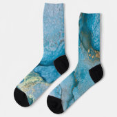 Blauwgroen en Gold Alcohol Ink Abstracte Vloeibare Sokken (Links)