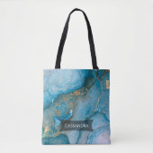 Blauwgroen en Gold Alcohol Ink Abstracte Vloeibare Tote Bag (Voorkant)