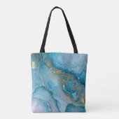 Blauwgroen en Gold Alcohol Ink Abstracte Vloeibare Tote Bag (Achterkant)