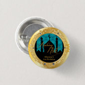 Blauwgroen en Gold Arabian Nights 1-inch Button (Voorkant /achterkant)