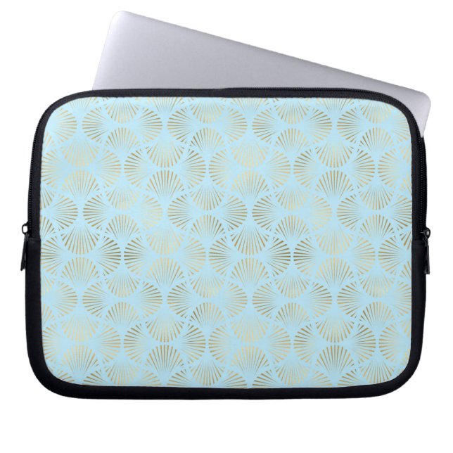 Blauwgroen en Gold Art Deco-ontwerp, patroon Laptop Sleeve (Voorkant)