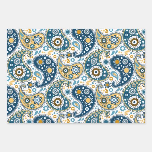 Blauwgroen en Gold Bohemian Paisley Print Patroon Inpakpapier Vel (Voorkant 2)