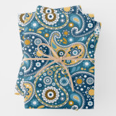 Blauwgroen en Gold Bohemian Paisley Print Patroon Inpakpapier Vel (In situ)