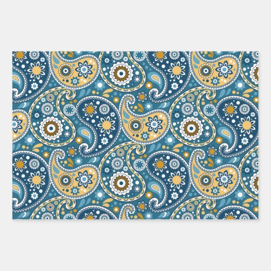 Blauwgroen en Gold Bohemian Paisley Print Patroon Inpakpapier Vel (Voorkant)