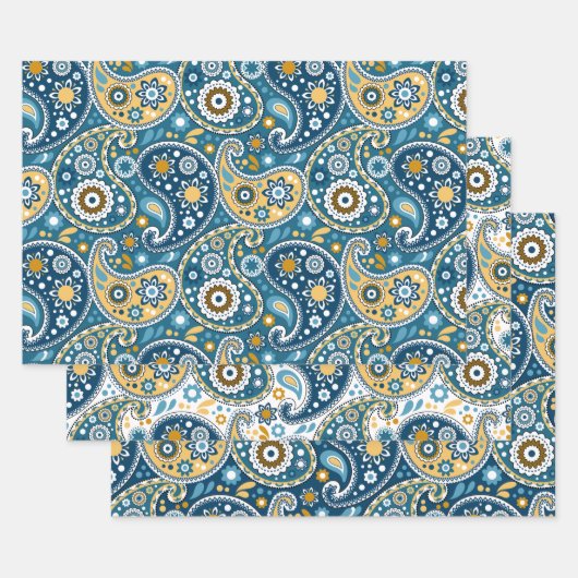 Blauwgroen en Gold Bohemian Paisley Print Patroon Inpakpapier Vel (Set)