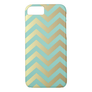 Blauwgroen en Gold Chevron iPhone 7 Hoesje