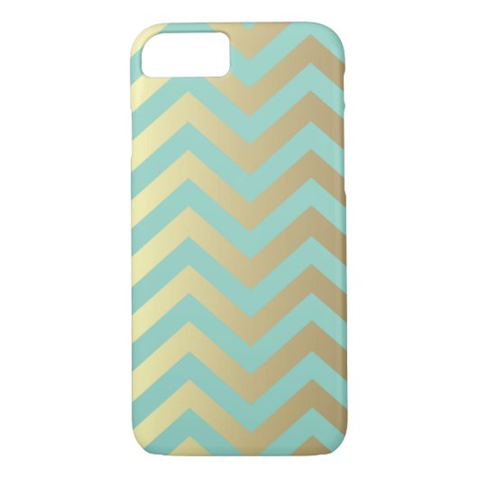 Blauwgroen en Gold Chevron iPhone 7 Hoesje (Achterkant)