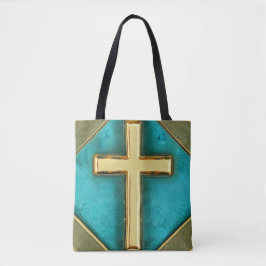 Blauwgroen en Gold Cross-Canvas tas