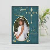 Blauwgroen en Gold Cross-fotocommuniqué Kaart (Staand voorkant)