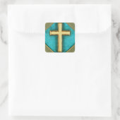 Blauwgroen en Gold Cross-Sticker Vierkante Sticker (Tas)