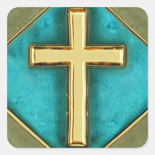 Blauwgroen en Gold Cross-Sticker Vierkante Sticker (Voorkant)