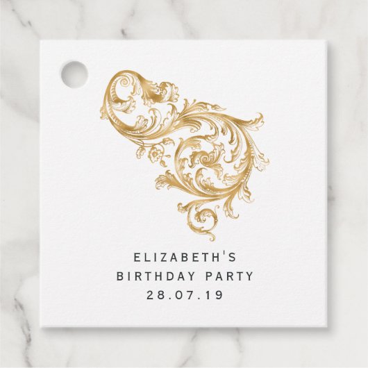Blauwgroen en Gold Damask Bedankjes Labels (Voorkant)