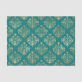 Blauwgroen en Gold Damask Tissuepapier (Voorkant)