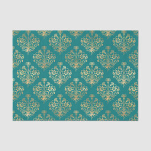 Blauwgroen en Gold Damask Tissuepapier