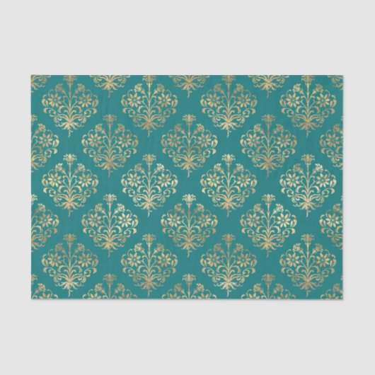 Blauwgroen en Gold Damask Tissuepapier (Voorkant)