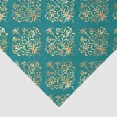 Blauwgroen en Gold Damask Tissuepapier (Detail)