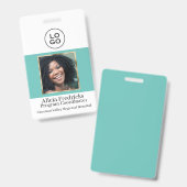Blauwgroen en Gold Employee Photo ID met Logo Badge (Front & Back)