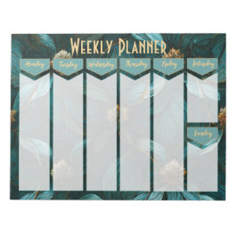 Blauwgroen en Gold Floral Weekly Planner Notitiebl Notitieblok