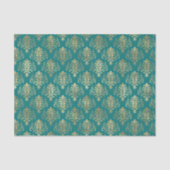 Blauwgroen en Gold Foil Damask-patroon Tissuepapier (Voorkant)