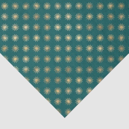 Blauwgroen en Gold Foil Star-patroon Tissuepapier (Detail)