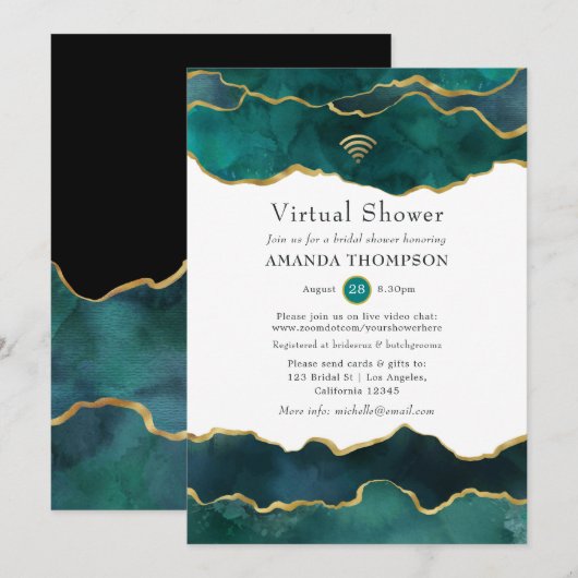 Blauwgroen en Gold Geode Agate Stone Virtual Showe Kaart (Voorkant / Achterkant)