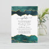 Blauwgroen en Gold Geode Agate Stone Wedding Updat Kaart (Staand voorkant)
