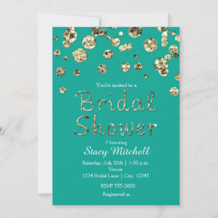 Blauwgroen en Gold Glitter Bridal Shower-uitnodigi Kaart