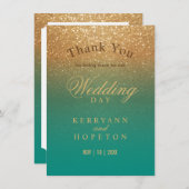 Blauwgroen en Gold Glitter - Hartelijk dank Bedankkaart (Voorkant / Achterkant)