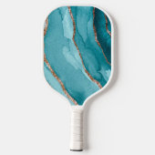 Blauwgroen en Gold Glitter-Waterverf op maat Pickleball Paddle (Achterkant)