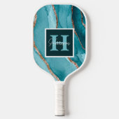 Blauwgroen en Gold Glitter-Waterverf op maat Pickleball Paddle (Voorkant)