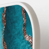 Blauwgroen en Gold Glitter-Waterverf op maat Pickleball Paddle (Links Detail)