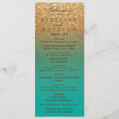 Blauwgroen en Gold Glitter Wedding Ceremony Progra Programmakaart (Voorkant)