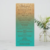 Blauwgroen en Gold Glitter Wedding Ceremony Progra Programmakaart (Staand voorkant)